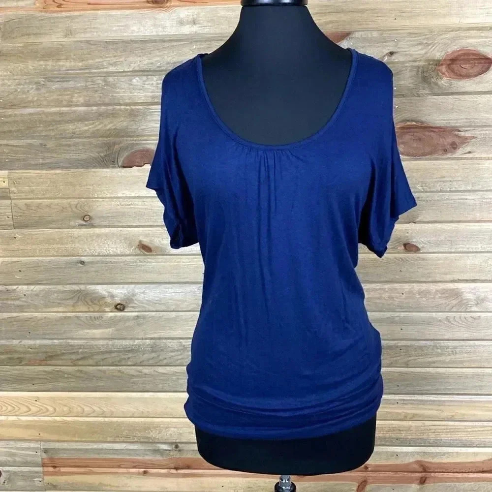 Flair Blue Cold Shoulder Embellished Back Blouse Size L 1370